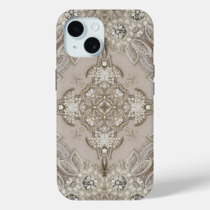 Art Deco Glamorous Vintage Fashion Gray Beige iPhone 15 Case