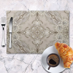 Art Deco Glamorous Vintage Fashion Gray Beige Cloth Placemat