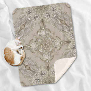 Art Deco Glamorous Vintage Fashion Gray Beige Sherpa Blanket