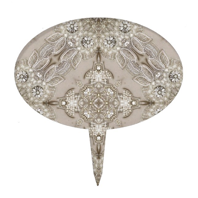 Art Deco Glamorous Vintage Fashion Grey Beige  Cake Topper (Front)
