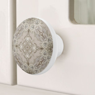 Art Deco Glamorous Vintage Fashion Grey Beige Ceramic Knob