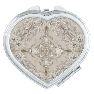 Art Deco Glamorous Vintage Fashion Grey Beige Compact Mirror