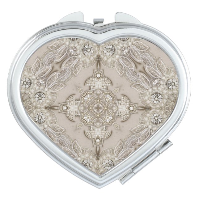  Art Deco Glamorous Vintage Fashion Grey Beige Compact Mirror (Front)