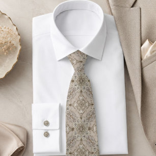 Art Deco Glamorous Vintage Fashion Grey Beige Neck Tie