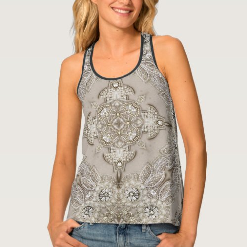  Art Deco Glamorous Vintage Fashion Grey Beige Tank Top