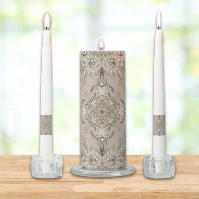   Art Deco Glamorous Vintage Fashion Grey Beige Unity Candle Set (Art Deco Glamorous Vintage Fashion Grey Beige Unity Candle Set)