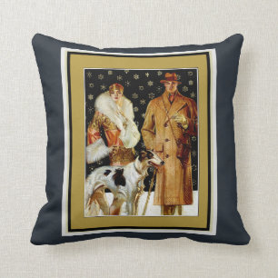 Art Deco Glamour Couple Christmas Throw Pillow