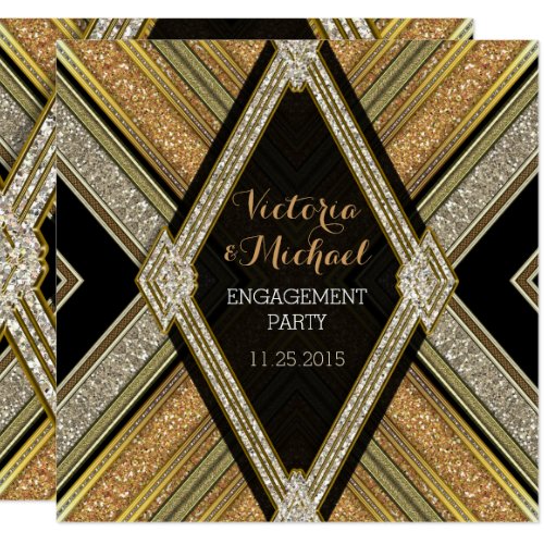 Art Deco Glamour Engagement Party Invitations