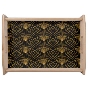 Art Deco Glamour: Golden Fan. Serving Tray
