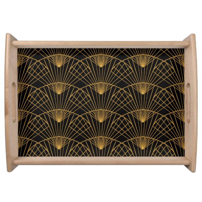 Art Deco Glamour: Golden Fan. Serving Tray (Front)