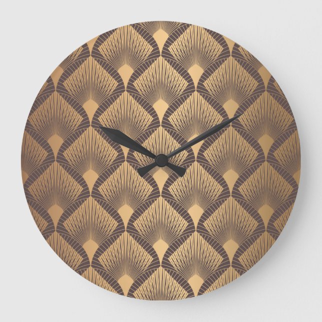 Art Deco Glamour: Golden Scales. Large Clock (Front)