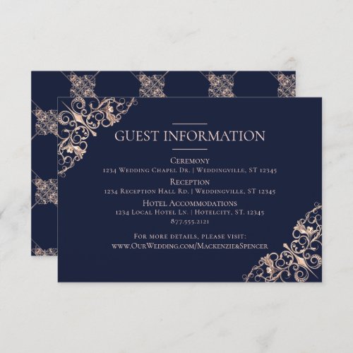 Art Deco Glamour  Navy Blue Blush Guest Details Enclosure Card