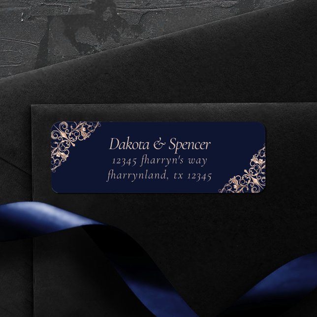 Art Deco Glamour | Navy Blue Rose Gold Address Label (Creator Uploaded)