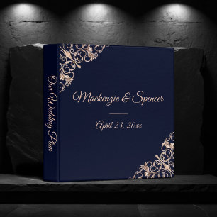 Art Deco Glamour   Navy Rose Gold Wedding Album Binder