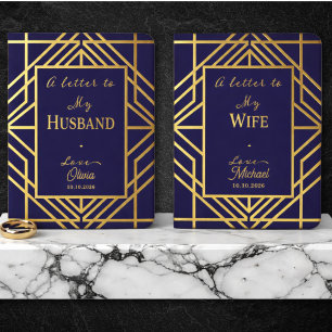 Art Deco Gold A Letter To My Husband Wife Wedding  Foil Vow Books