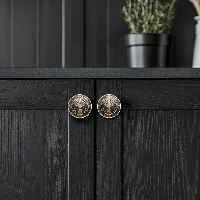 Art Deco Gold Accents and Black Modern Ceramic Knob