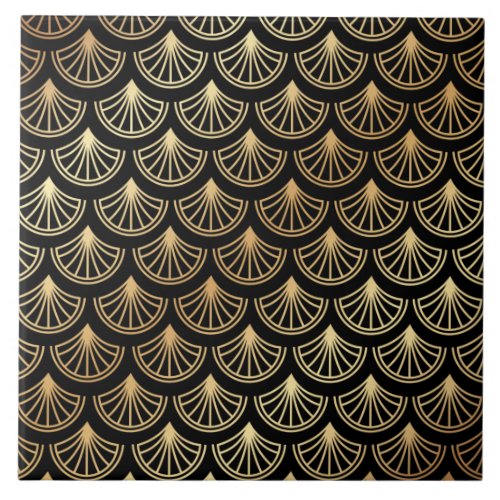 Art Deco Gold and Black Abstract Pattern Ceramic Tile