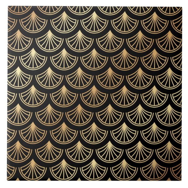 Art Deco Gold and Black Abstract Pattern Ceramic Tile (Front)