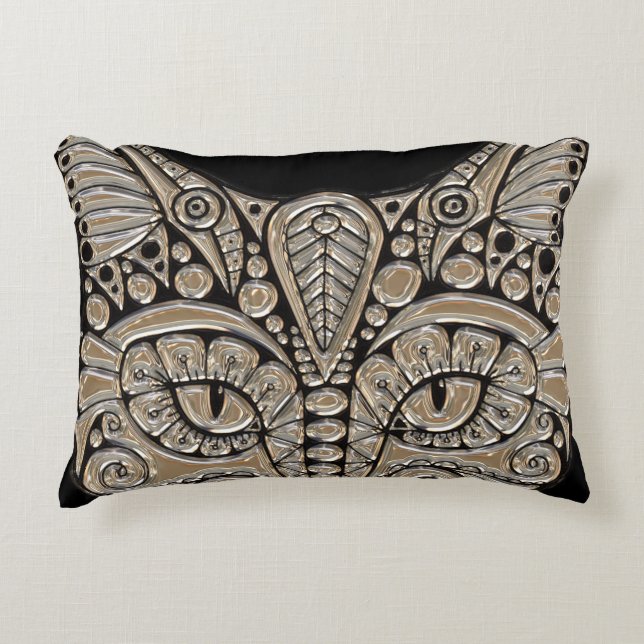 Art deco gold and black Egyptian style cat Accent Pillow (Front)