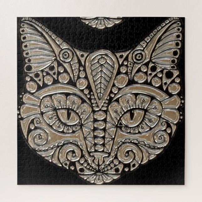 Art deco gold and black Egyptian style cat Jigsaw Puzzle (Vertical)