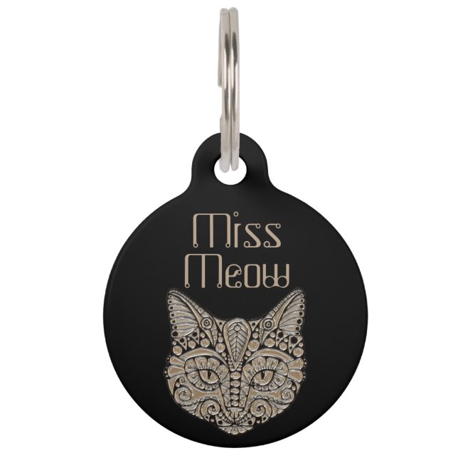 Art deco gold and black Egyptian style cat Pet ID Tag (Front)