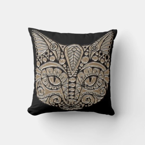 Art deco gold and black Egyptian style cat Throw Pillow