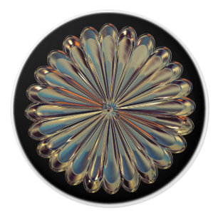 Art deco gold and black flower metallic medallion ceramic knob