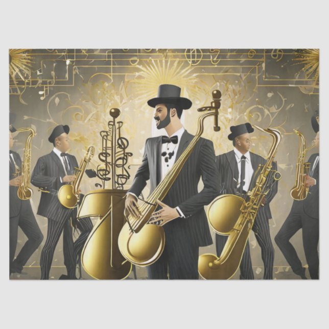 Art Deco Gold and Black Jazz Band Tissue Paper (Front)