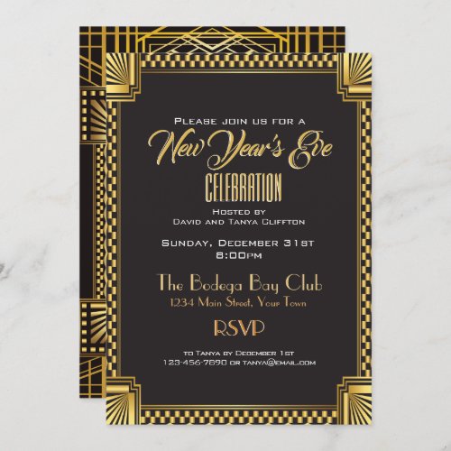 Art Deco Gold and Black NYE Gatsby Style Invitation