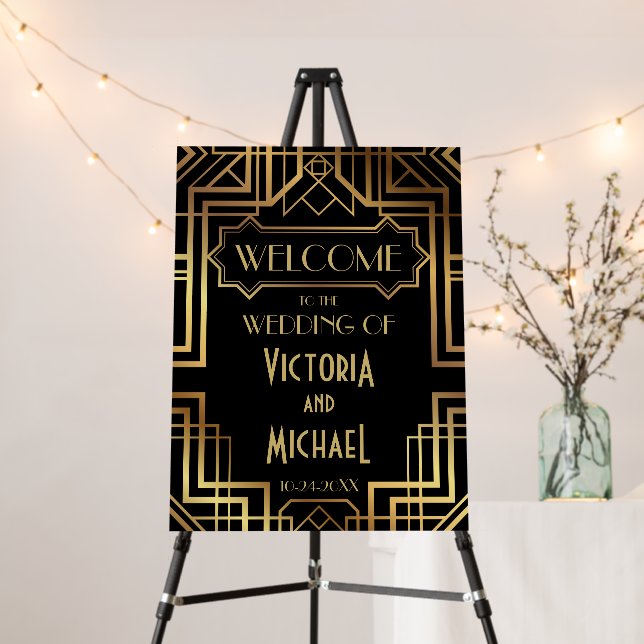 Art Deco Gold and Black Wedding Poster (In Situ (Stand))