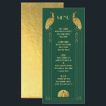 Art Deco Gold and Geen Peacock Wedding menu card<br><div class="desc">Elegant Art Deco Gold and White Peacocks wedding menu card with faux gold foil. This one is for a wedding menu, but you can change the wording to fit your needs. Wonderful for an elegant evening wedding! Need help with the layout, just email me at tkatz@me.com Many matching items on...</div>