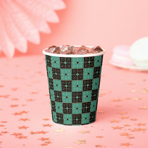 Art Deco Gold and Green Pattern Paper Cups