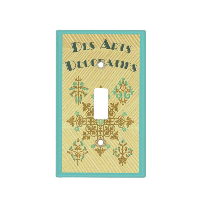 Art deco gold and teal French Light Switch Cover (Front)