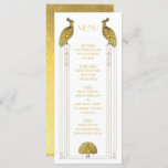 Art Deco Gold and White Peacock Wedding menu card<br><div class="desc">Elegant Art Deco Gold and White Peacocks wedding menu card with faux gold foil. This one is for a wedding menu, but you can change the wording to fit your needs. Wonderful for an elegant evening wedding! Need help with the layout, just email me at tkatz@me.com Many matching items on...</div>