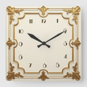 Art Deco Gold and White Square Wall Clock
