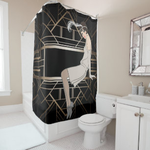 art deco,gold,black,1920,Gatsby,chic,pattern,girly Shower Curtain