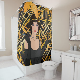Art deco,gold,black,1920,Gatsby,chic,pattern,girly Shower Curtain
