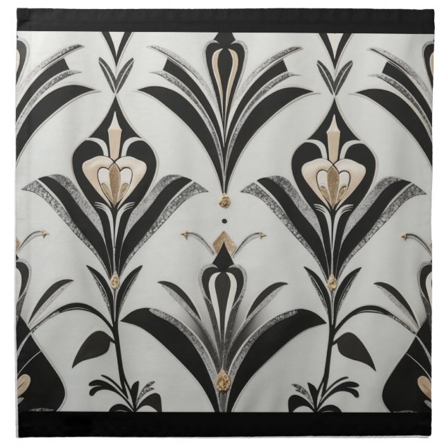 Art Deco Gold, Black and Ivory Cloth Napkin (Front)