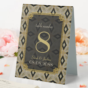Art Deco Gold Black Diamond Wedding Table Number Tent