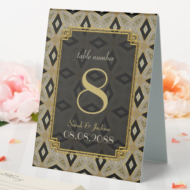 Art Deco Gold Black Diamond Wedding Table Number Tent (In SItu (Wedding))