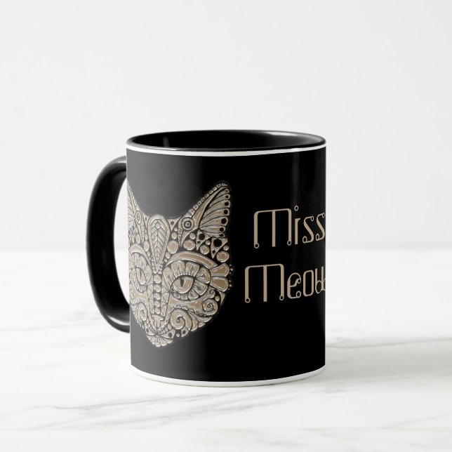 Art deco gold black Egyptian style cat Mug (Front Left)