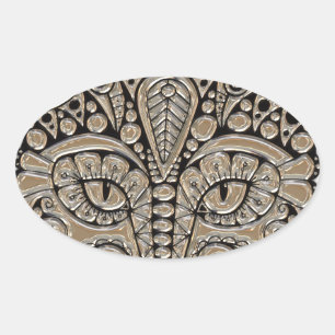 Art deco gold black Egyptian style cat Oval Sticker
