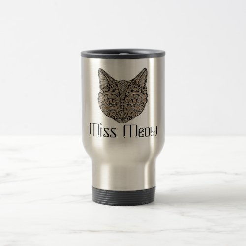Art deco gold black Egyptian style cat Travel Mug