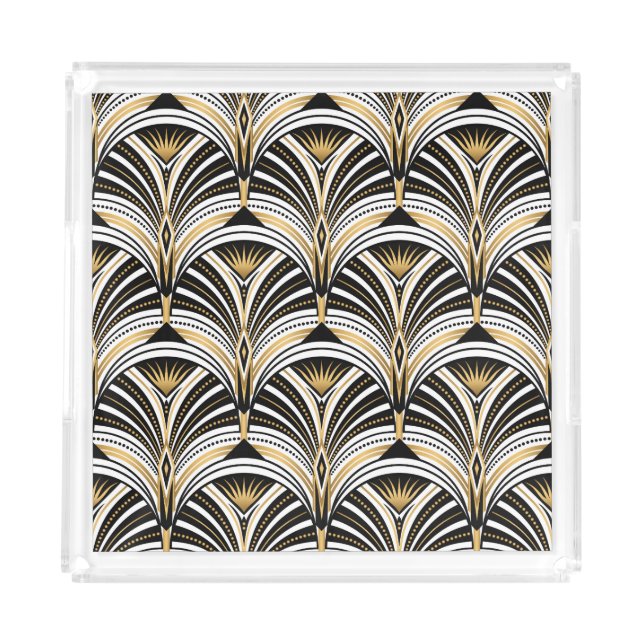 Art Deco Gold Black Elegance: Roaring Twenties Acrylic Tray (Front)