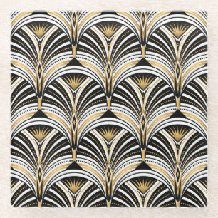 Art Deco Gold Black Elegance: Roaring Twenties Glass Coaster
