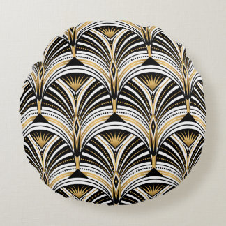 Art Deco Gold Black Elegance: Roaring Twenties Round Pillow
