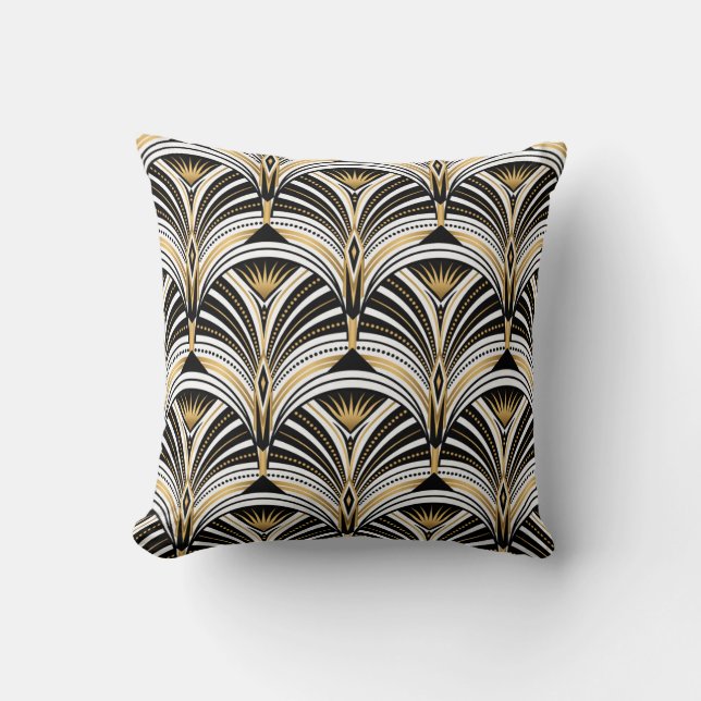 Art Deco Gold Black Elegance: Roaring Twenties Throw Pillow (Front)