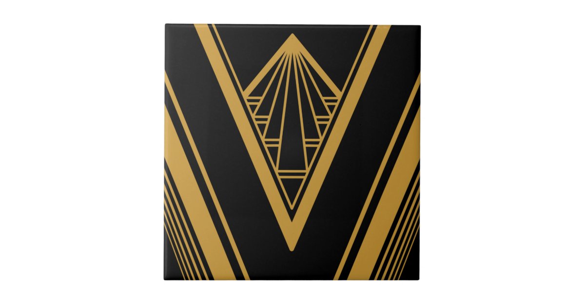 Art Deco Gold Black Elegant Geometric Crisp Ceramic Tile | Zazzle