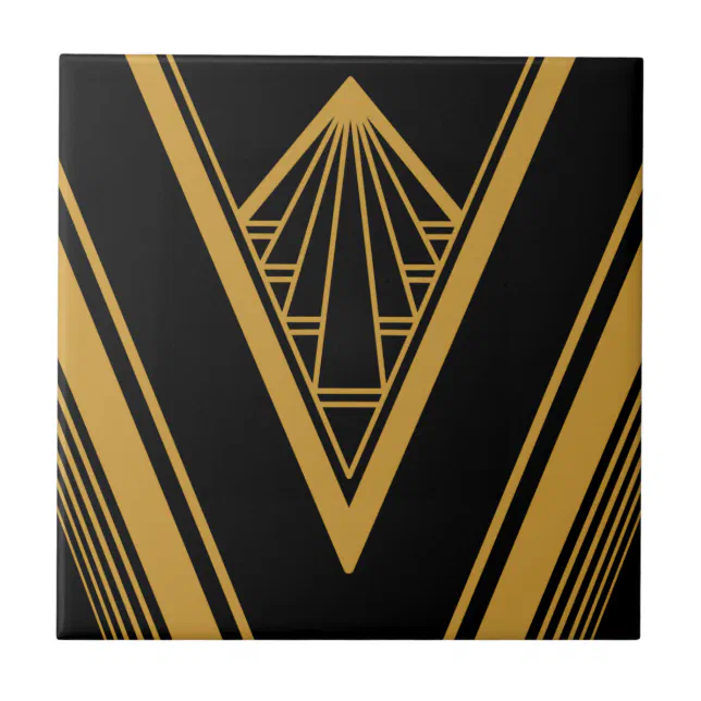 Art Deco Gold Black Elegant Geometric Crisp Ceramic Tile | Zazzle
