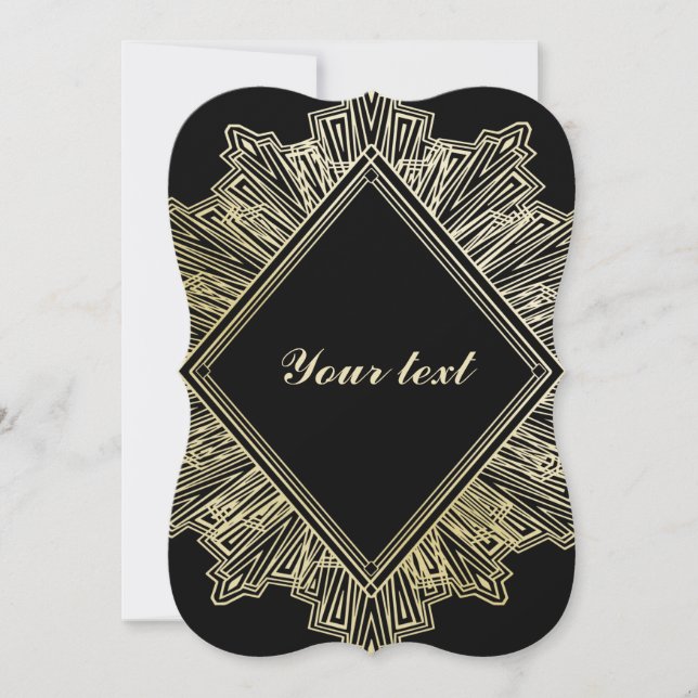 Art Deco gold black elegant wedding invitations  (Front)